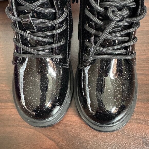 Ground Up Toddler Lace-Up Side Zipper Black Shiny Glitter Black Boots Size 7 New - Picture 5 of 8